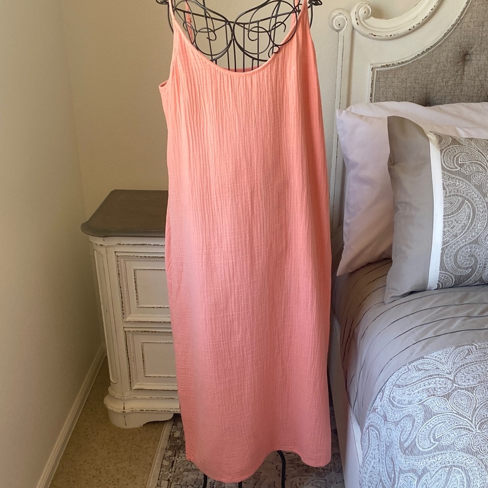 Ugg Sleeveless Coral Cotton Gauze Slip Dress